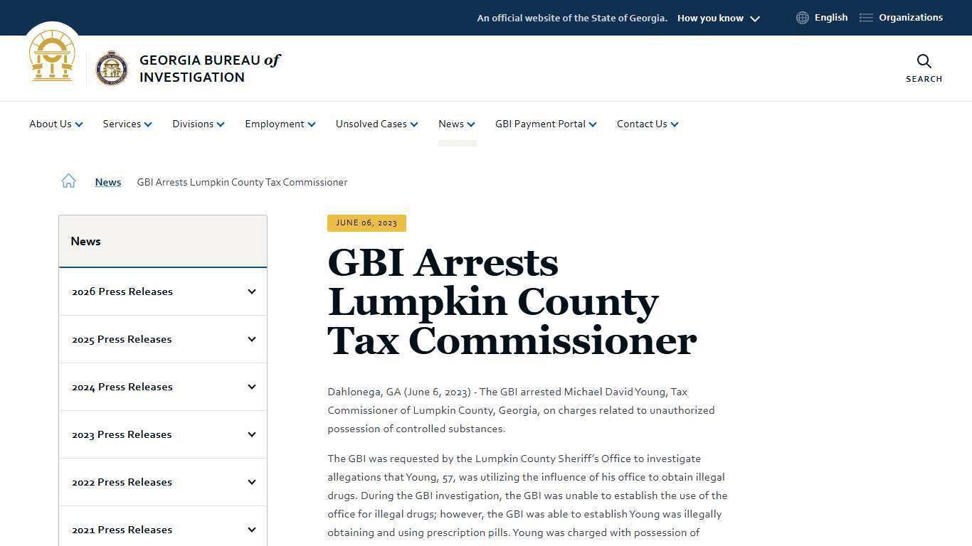 GBI Arrests Lumpkin County Tax Commissioner | Georgia Bureau of Investigation