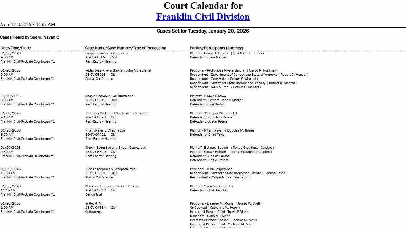 Franklin Civil Division Calendar